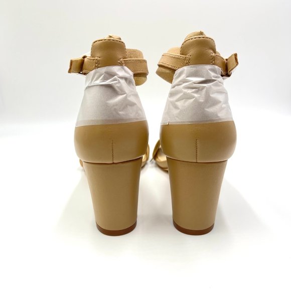Nine West Womens Pruce Natural Nude Beige Tan Leather Block Heels Sandals Shoes - Picture 8 of 14